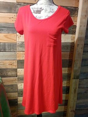 Heart Hips Coral-Red Short Sleeve Pocket Swing Dress